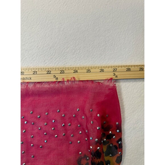 Large Leopard Spotted Scarf Bright Pink Accents Studded 27 x 100 NWT - Picture 5 of 14